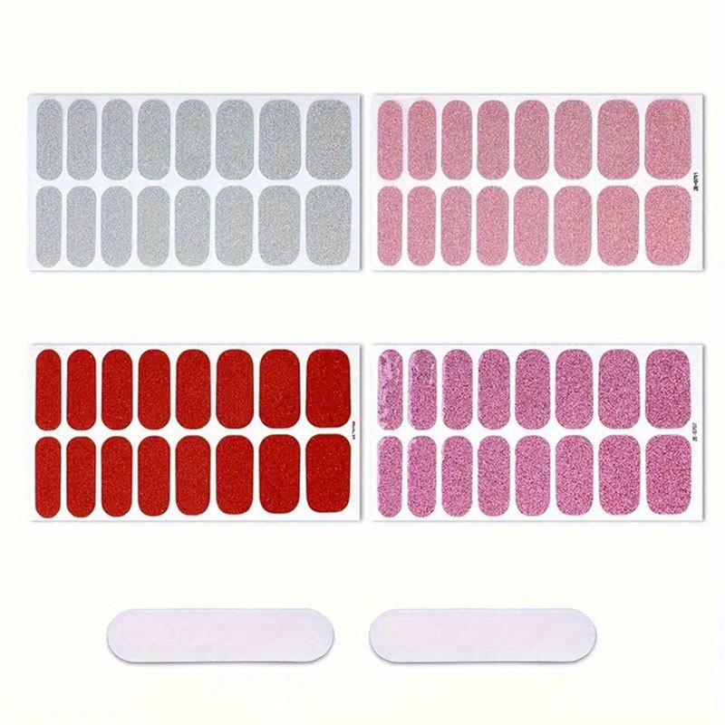 TEMU 4 Sheets Nail Full Cover Nail Polish Strips, Pink Nail Glitter Self-adhesive Gel Nail Stickers For Women Home Diy Self-use Nail Art Supplies Nail Art Kit