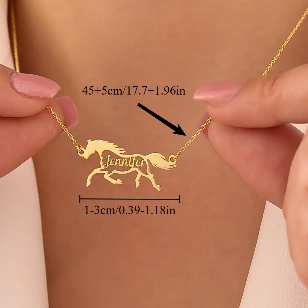 Personalized Galloping Horse Name Necklace, Stainless Steel