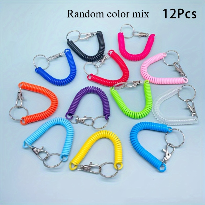 12pcs Random Retractable Plastic Keychain With Metal Lobster Clasp - Key Ring Safety Cord