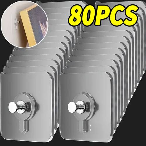 80 heavy duty no drill wall hooks non destructive installation waterproof bathroom and kitchen hooks with strong backing non destructive removal for photos posters clocks towels keys suitable for renters and home organizers