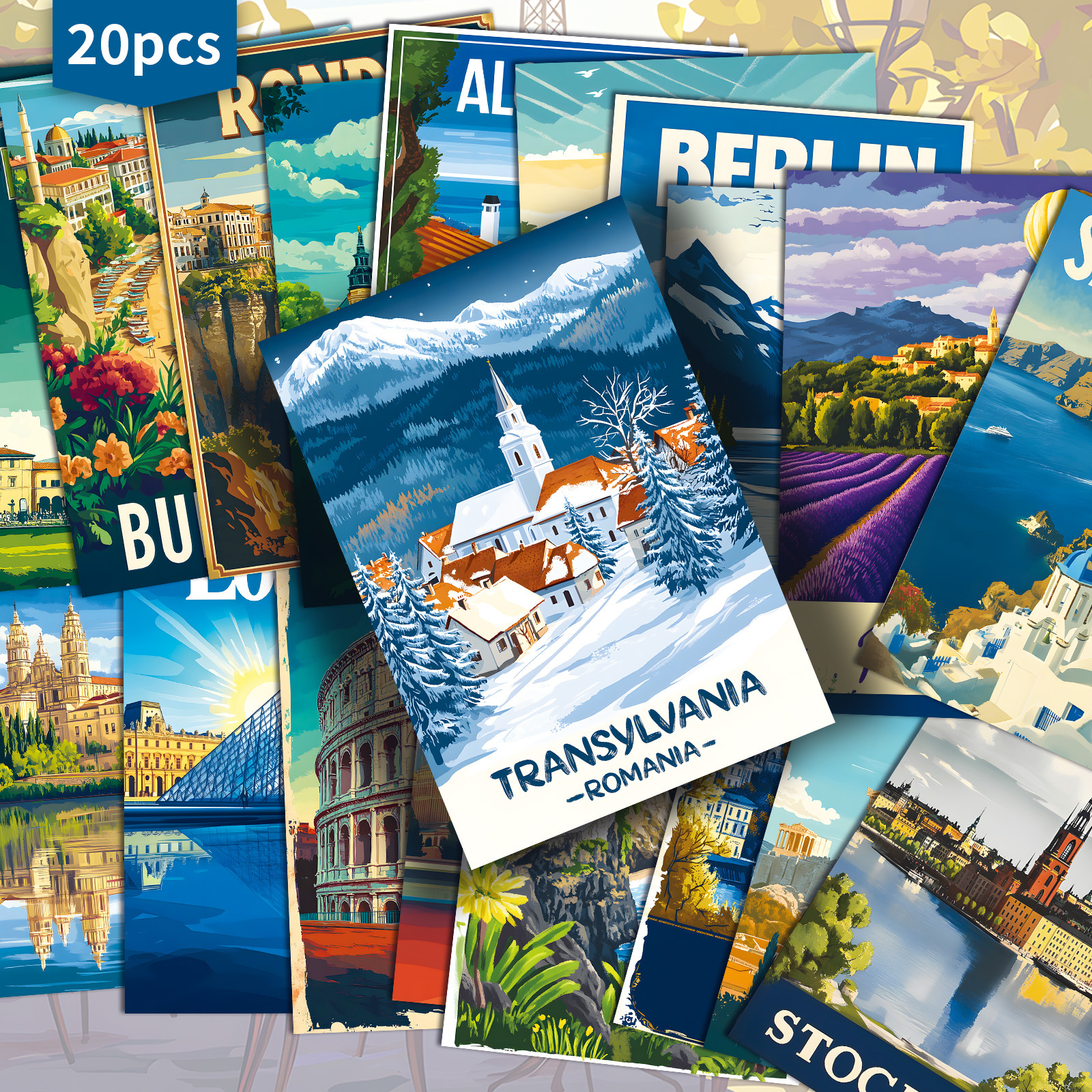 TEMU 20-pack Vintage European Travel City Postcards - 4x6 Inches Junk Journal Paper, Classic Pinup Illustrations, Collectible Decorative Painting