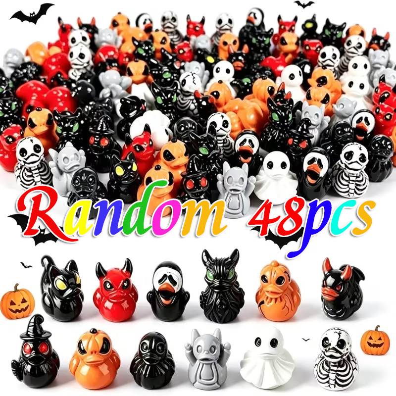 TEMU [random] Multi-piece Party Gift Set, Halloween Resin Duck Ornaments, Mixed-style Mini Duck Figurines, Used For Table Decoration, Halloween Party