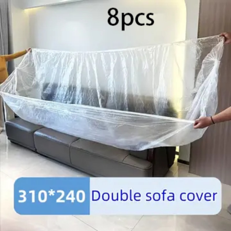 TEMU 8pcs Large Size Full Cover Disposable Sofa Dust Covers, Thickened Transparent Pe Furniture Protection Film, Home Users About Furniture
