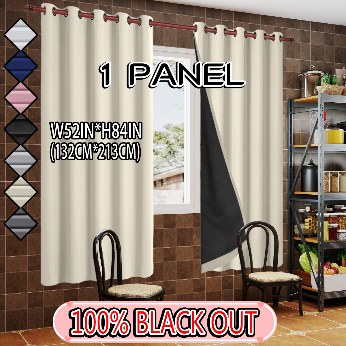 TEMU 1pc Nbpengd Thermal Insulating Blackout Curtain Suitable For Bedroom, Top Grommet With Laminated Lining, Modern Minimalist Room Darkening Drapes