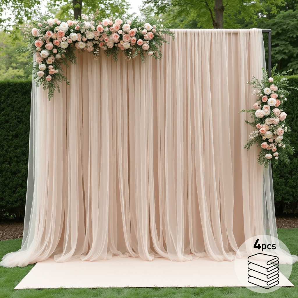 E-shop 2er/4er Set, Champagnerfarbener Stabnetz-Gewebe-Hintergrund, Bastelstoff-Hintergrunddekoration Tüll, Oberteil mit Staböffnungsdesign,