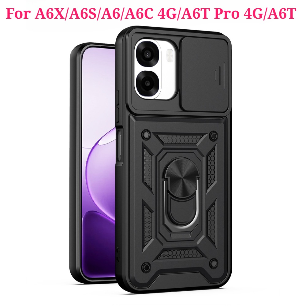 TEMU Phone Case: Slide Lens Armor Cover For Oppo A6x A6s A6 A6c A6t Pro 4g 5g Case For For Oppo A6 T Kickstand Magnetic Ring Phone Holder Stand Back