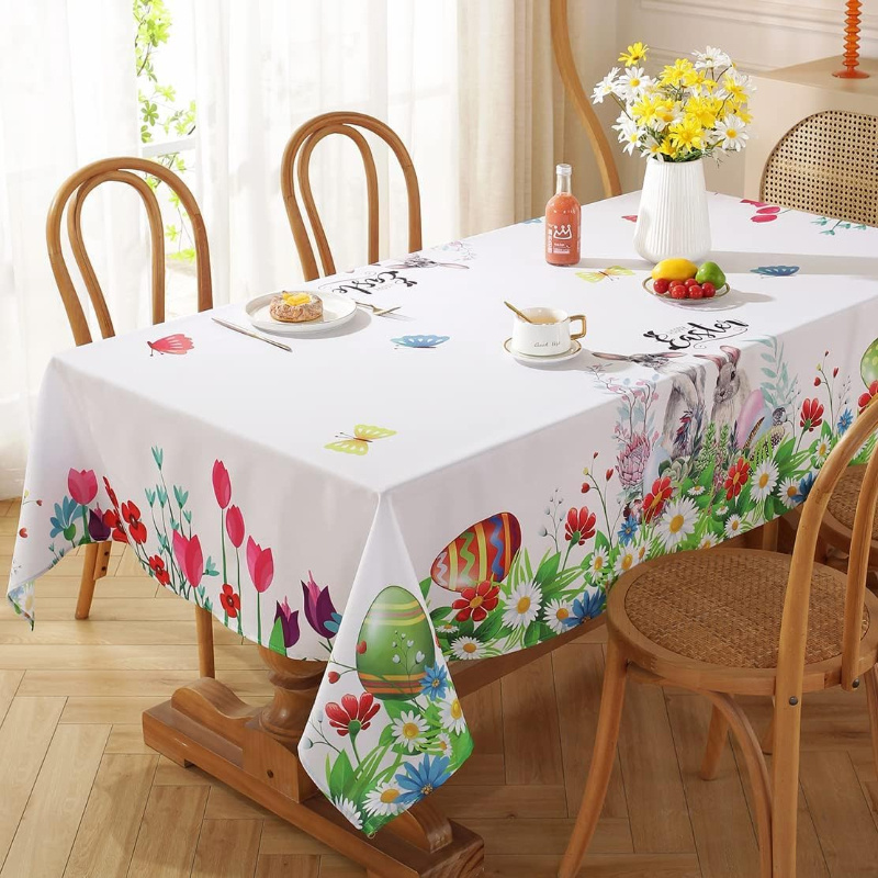 

1pc Nappe de table rectangulaire en de de Pâques et d'œufs - Housse de table lavable de unie tissé les décorations de fête de Pâques