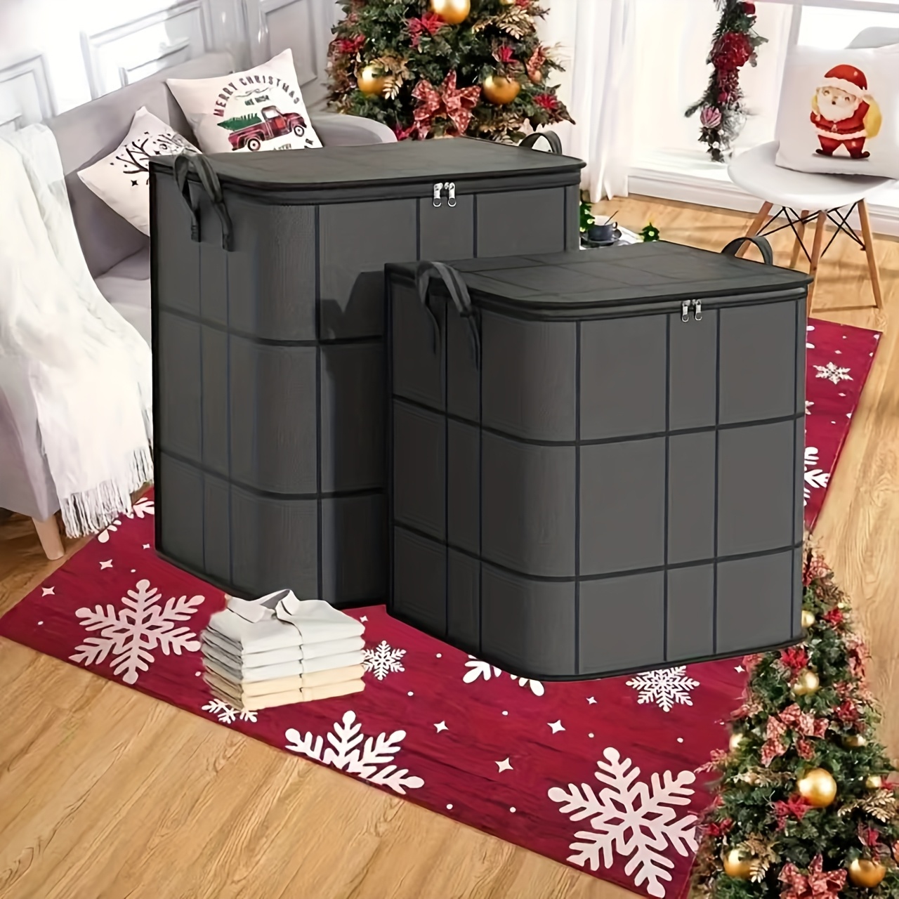 3pcs Foldable Closet Item Storage Boxes with Double Zipper