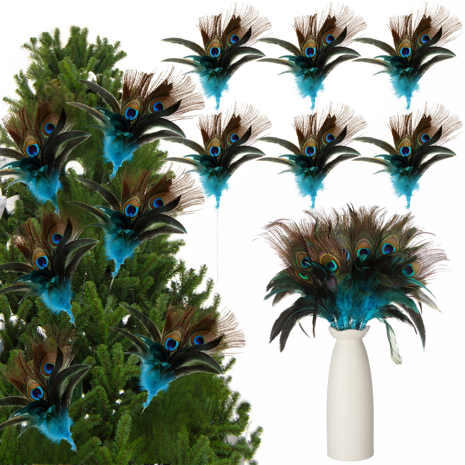 TEMU 12pcs 11.8 Inch Picks Decorations Feather Decorations For Craft Wreaths Vases Home Xmas Day Wedding Christmas Tree Party Decor Artificial Flower