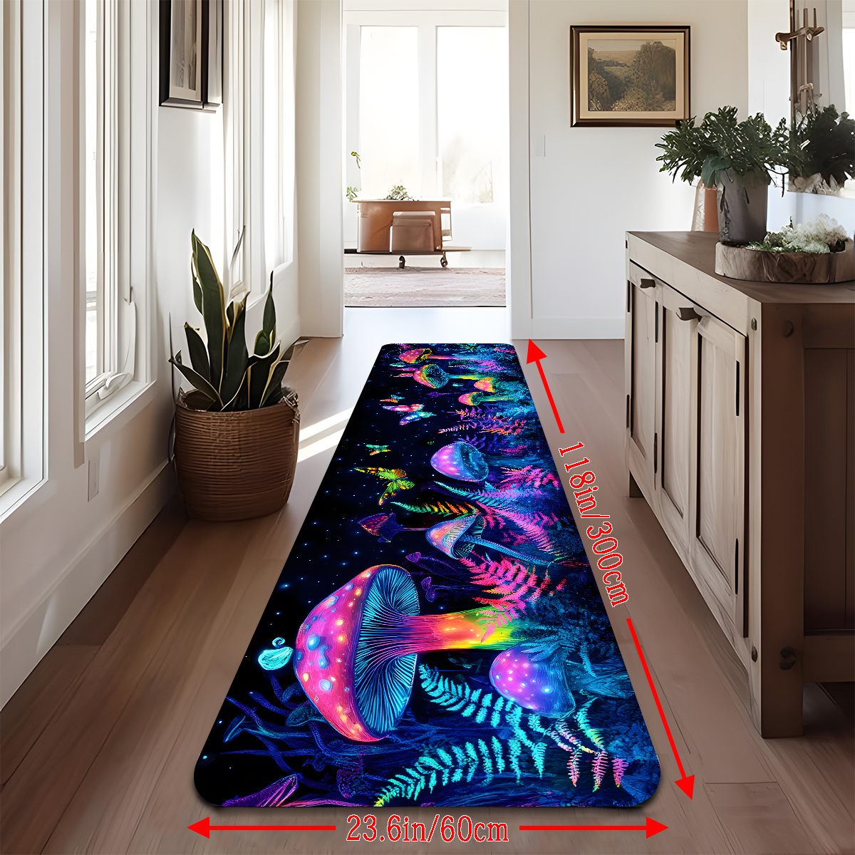 TEMU 1pc Mushroom Pattern Hallway Running Rug, Long Runner Carpet, Bathroom Mat, Non-slip Running Pad For Bedside And Sofa Area, Kitchen Floor Mat,