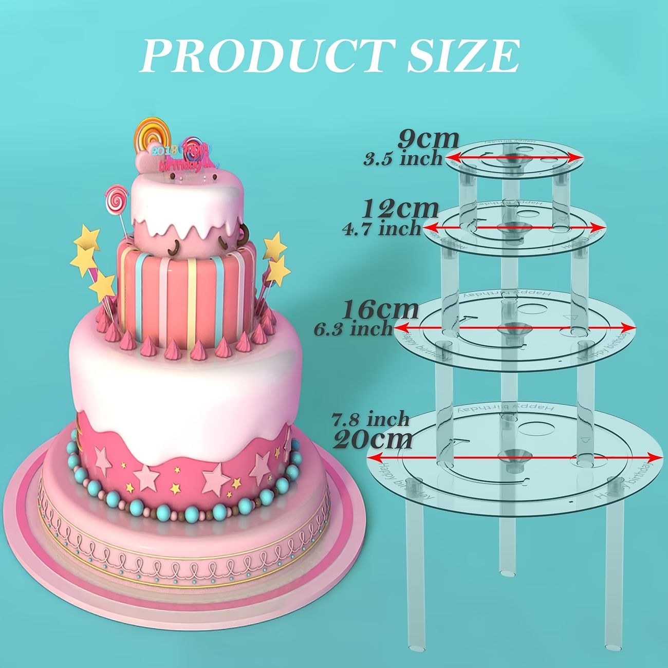 TEMU Set da 16 pezzi di attrezzi professionali per impilare torte, riutilizzabile per torte da 3,54/4,72/6,3/7,87 pollici, stabilizzatore e di