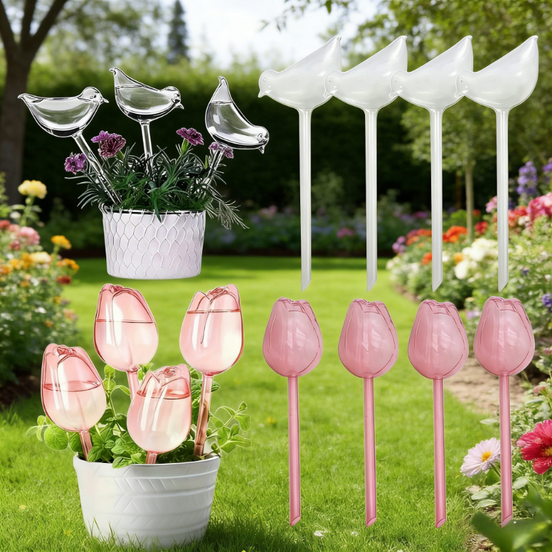 E-shop 8er-Set Wassernäpfe, Pinke Tulpen Bewässerungskugeln, Transparente Vogeltränken - Robustes Automatisches Bewässerungssystem für Innen/Außen mit
