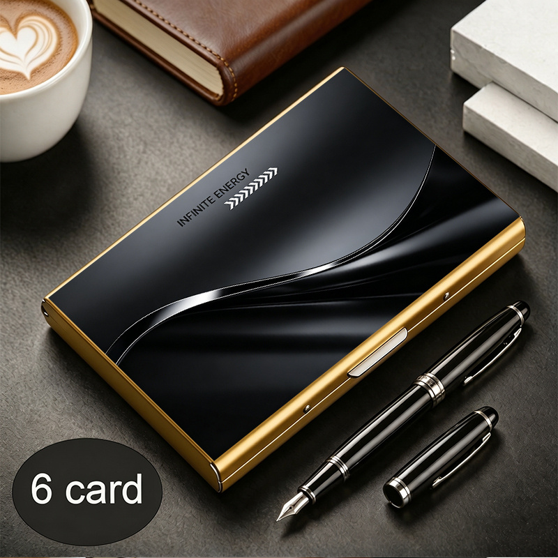 TEMU 1pc 2d Printed Metal Waves Style High End Metal Rfid Anti Theft Card Holder Fashionable Multi Colour Metal Wallet Multi Compartment Design