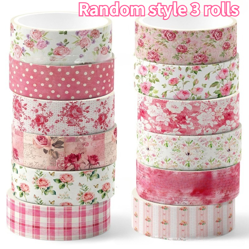 TEMU Senhomtog3 Rolls Of Random Styles Of Multicolor Washi Tape, Suitable For Scrapbooks, Diy Crafts, Diaries And Gift Packaging-plastic Coated Paper