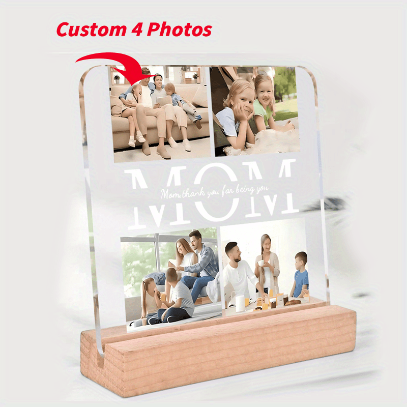 TEMU [2D Flat] Платка для відображення 4 фотографій з акрилу для мами - "Дякую тобі, мамо, за те, що ти є", дерев'яна підставка, подарунок на День
