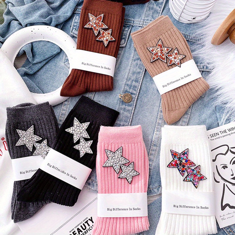 

Sparkling Rhinestone Star Mid-calf Socks For Women - & Fashionable, All