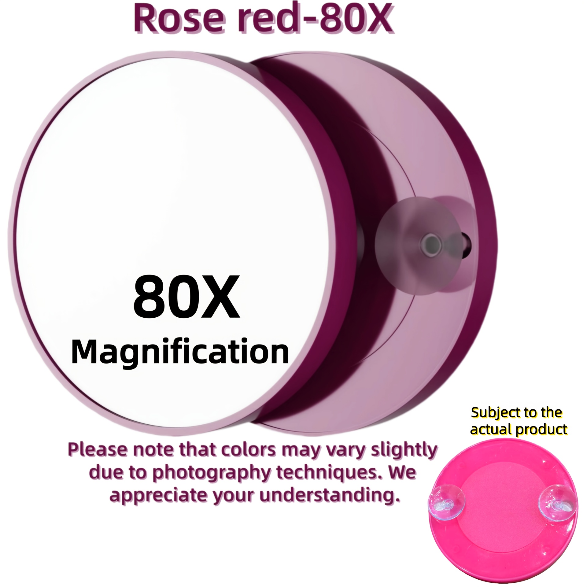TEMU de Cosmétique à grossissement 80X avec double ventouses | de rond portable pour mur/personnel, idéal pour des boutons, lentille en verre trempé,