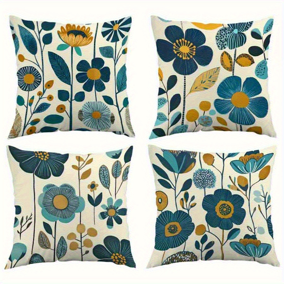 TEMU 4pcs, Rustic Floral Theme Decorative Pillow Covers, 18x18 Inches Sizes, Single-sided Print, Zipper Closure Cushion Cases, Suitable For Holiday
