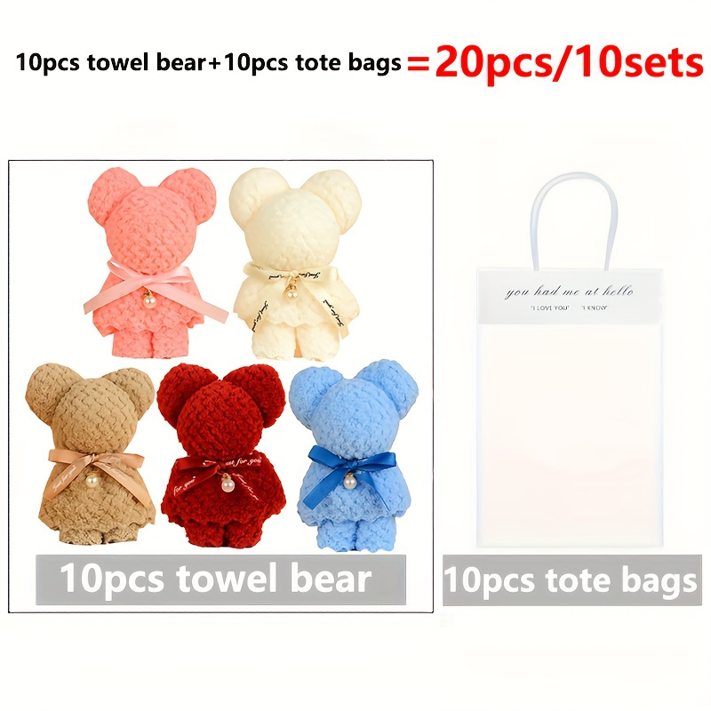 TEMU 20pcs Cute Bear Towel Gift Set With Clear Bag - Weddings, Birthdays, Day & Christmas Party Favors