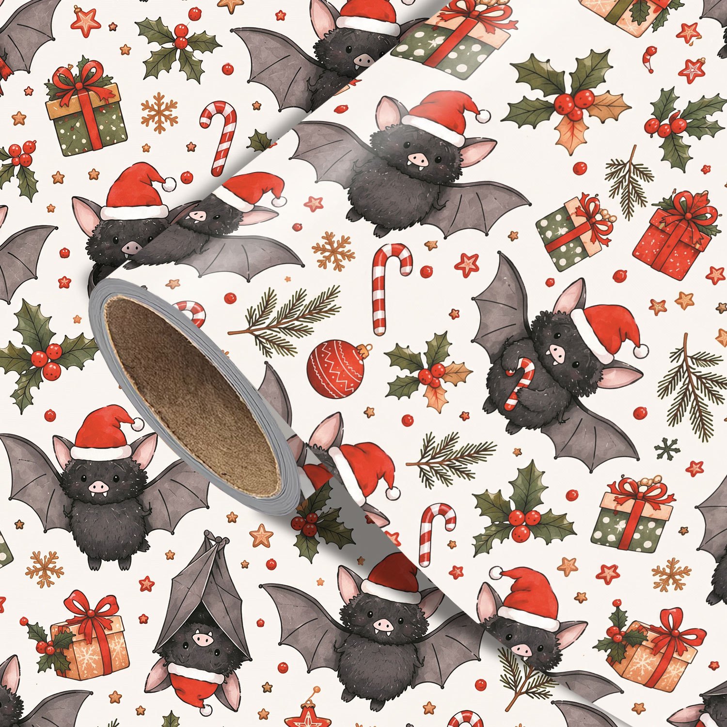 TEMU Rouleau de chauve-souris de Noël - Mesure 17,7 pouces × 118 pouces, parfait pour emballer des cadeaux de Noël, réaliser des décorations de fête