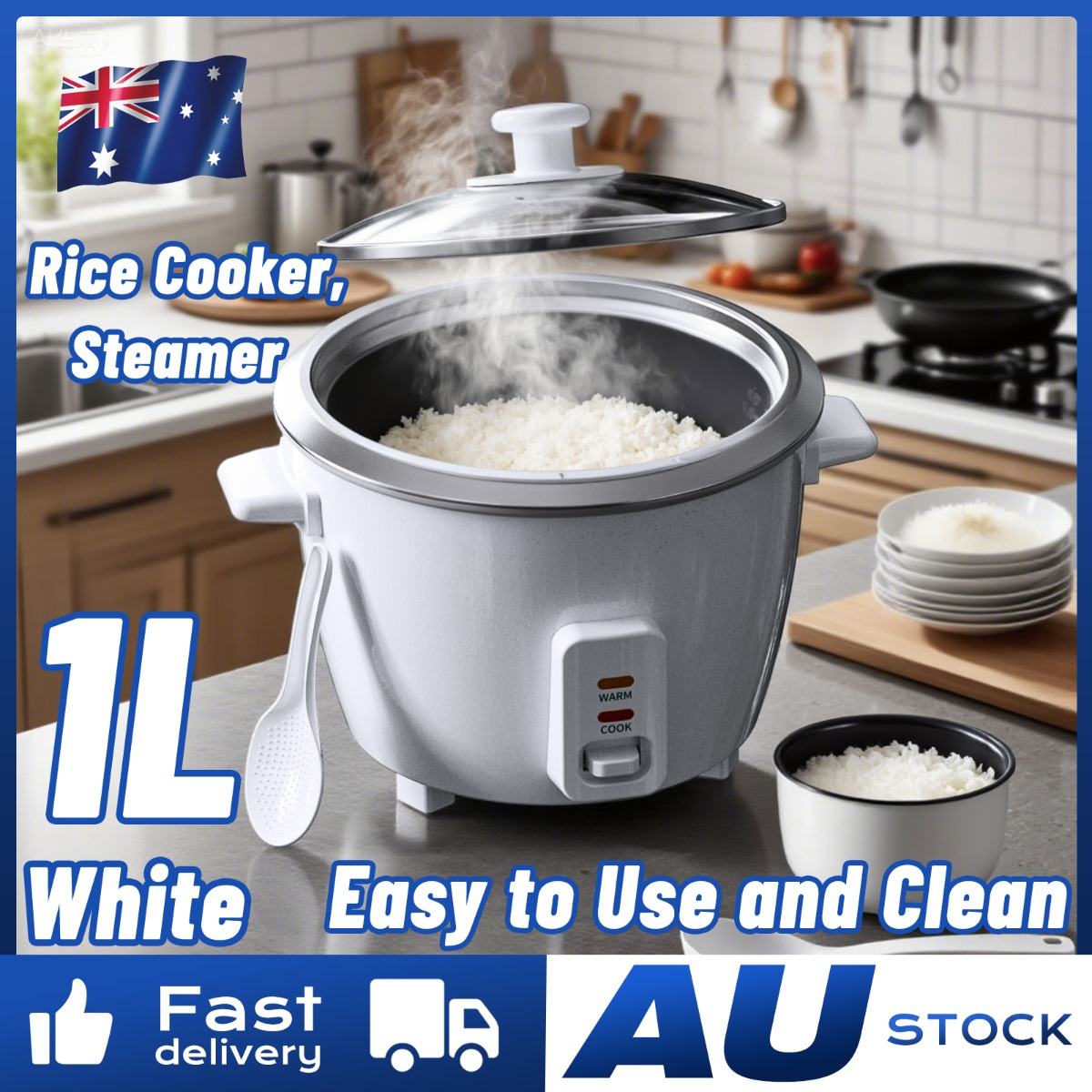 TEMU Electric Rice Cooker 1l 400w Mini Rice Cooker 3 Cups For 1-3 People Slow Cook, Rice Maker, Steamer, Yogurt, Warmer, White, Kitchen Appliance,