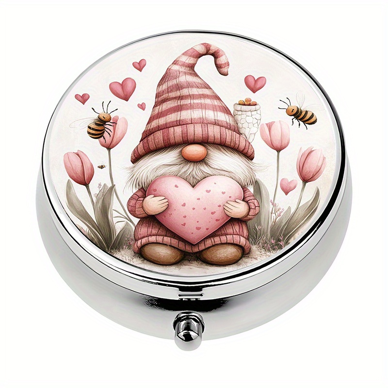 1pc Mini Pill Box With 3 Compartments Valentine's Gnome Design, Mini Pill Container, Pill Organizer, Unique Gift For Valentine's Day