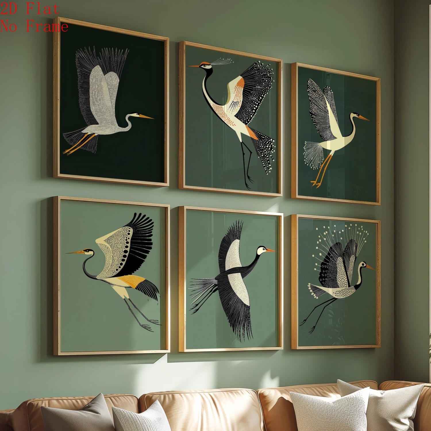 TEMU 2d Flat, [2d Flat 6pcss No Frame Canvas Poster] Crane , 6pcs , 6pcss Crane Printable Wall Art, Crane Bird Images, Poster Prints, Crane Lover