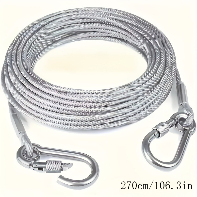TEMU Corde à linge en acier inoxydable, avec boucle en acier inoxydable, câble en acier anti-chute avec câble de sécurité revêtu et crochet, câble en