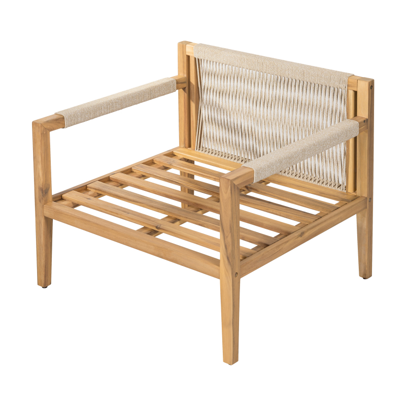 Acacia And Beige Rope Lounge Chair with Ceramic Tile Side Table Set