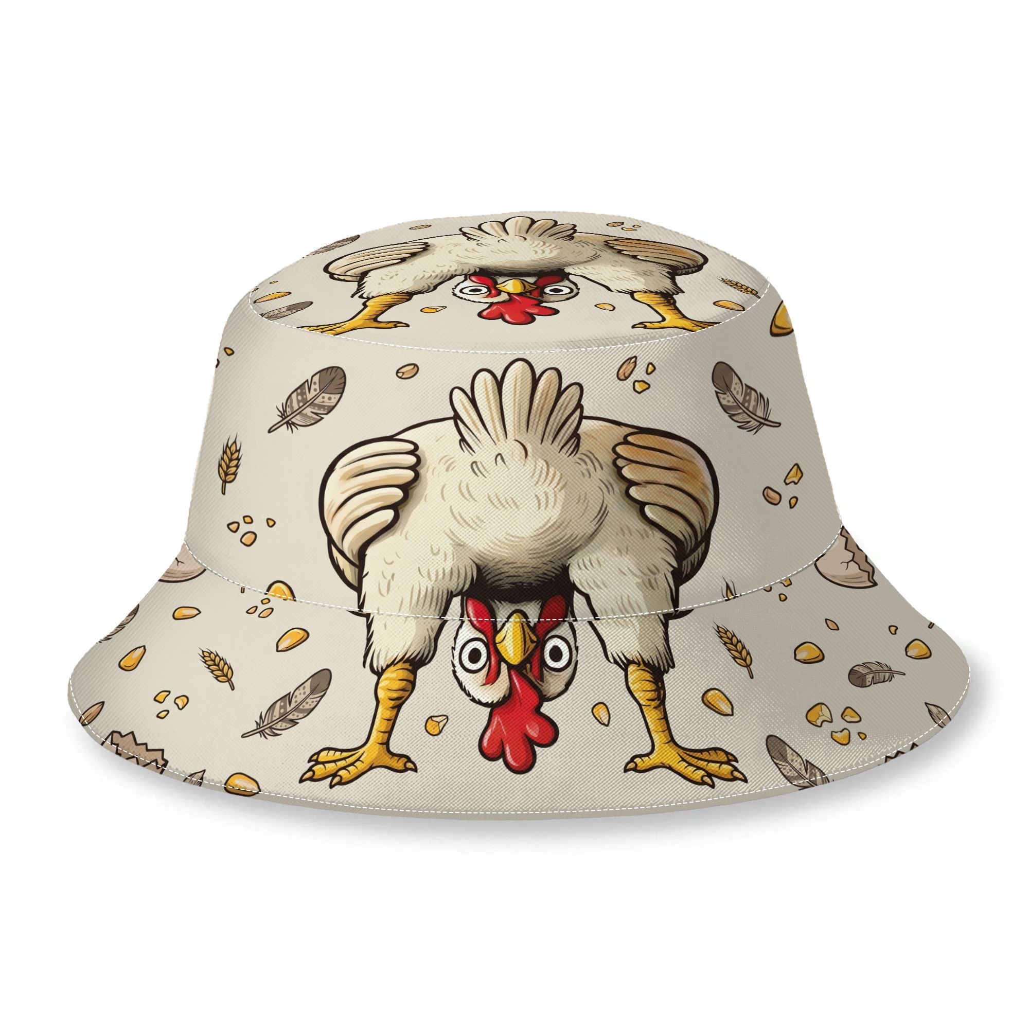 TEMU 1pc 2d Flat Printing Bucket Hat Men Women's Thin Hat Upside Down Chicken With Eggs Summer Cap Hip Hop Bucket Hat