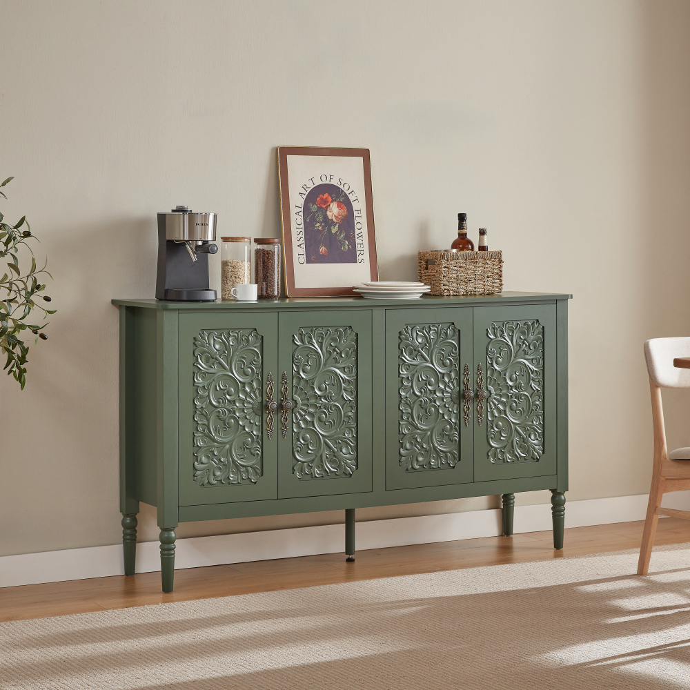 Navy Blue Cutlery Cabinet, Hallway Storage Cabinet, 160 X 40 X 89cm, With 3 Circular Edges, Twisted Legs, Metal Handles, Making It An Retro Decoration Home Storage Furniture