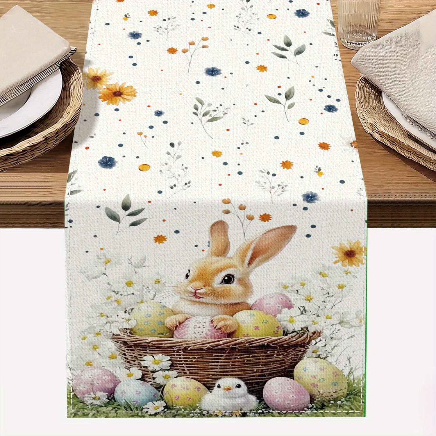 TEMU 1pc, , Cute Bunny, Pattern Tablecloth, 72 Inch Easter Atmosphere Tablecloth, Holiday Table Decoration Tablecloth, Home Decor, Easter Decoration,