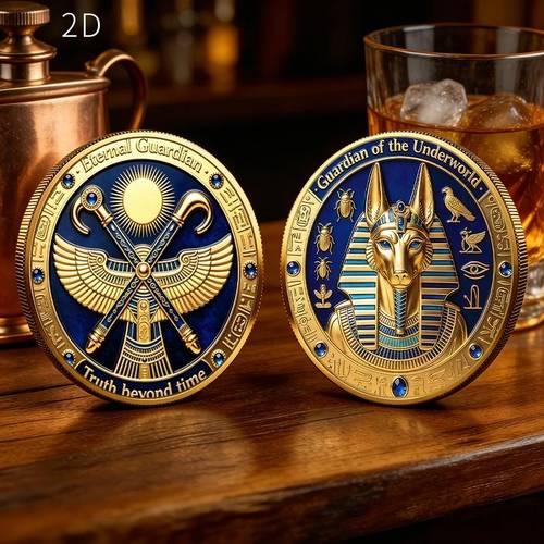 2d golden alloy with eternal guardian and guardian of the ornate design with blue accents and gem details positive energy collectible creative desktop decoration