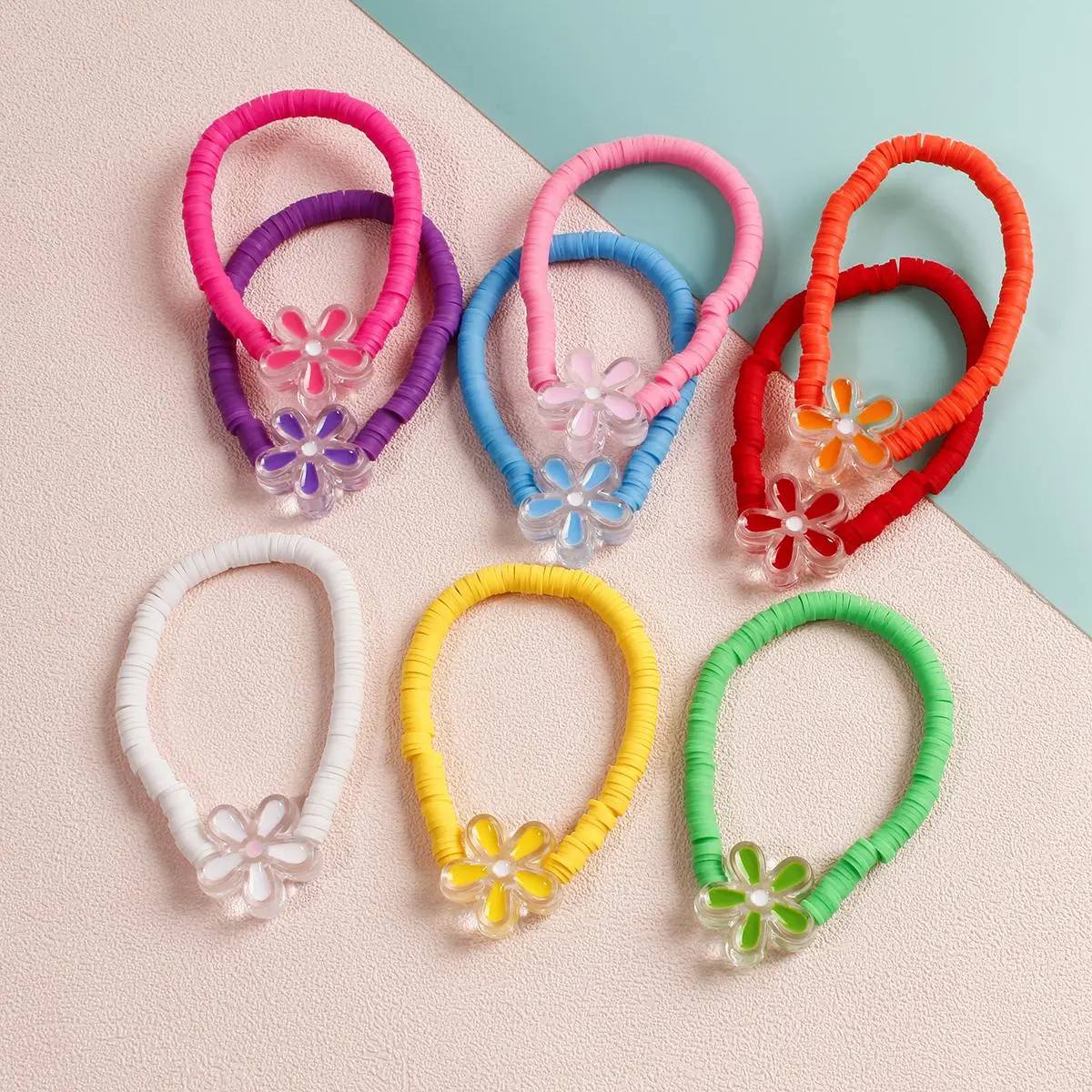 9pcs Bohemian Macaron Color Flower Bracelet Set