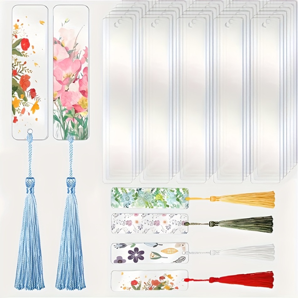 60pcs 30 rectangular acrylic sheets 30 tassels acrylic blank label decorations clear acrylic bookmarks with tassels acrylic sheet crafts diy bookmarks label keychains wedding christmas decorations punch designs diy patterns
