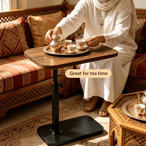 17.72 to 80.01 cm Height-adjustable Mobile Side Table with a Black Metal Frame and Tabletop, into a Laptop Desk, Coffee Table, or Bedside Table. Suitable for Home Office and Leisure Use, a Practical and Thoughtful