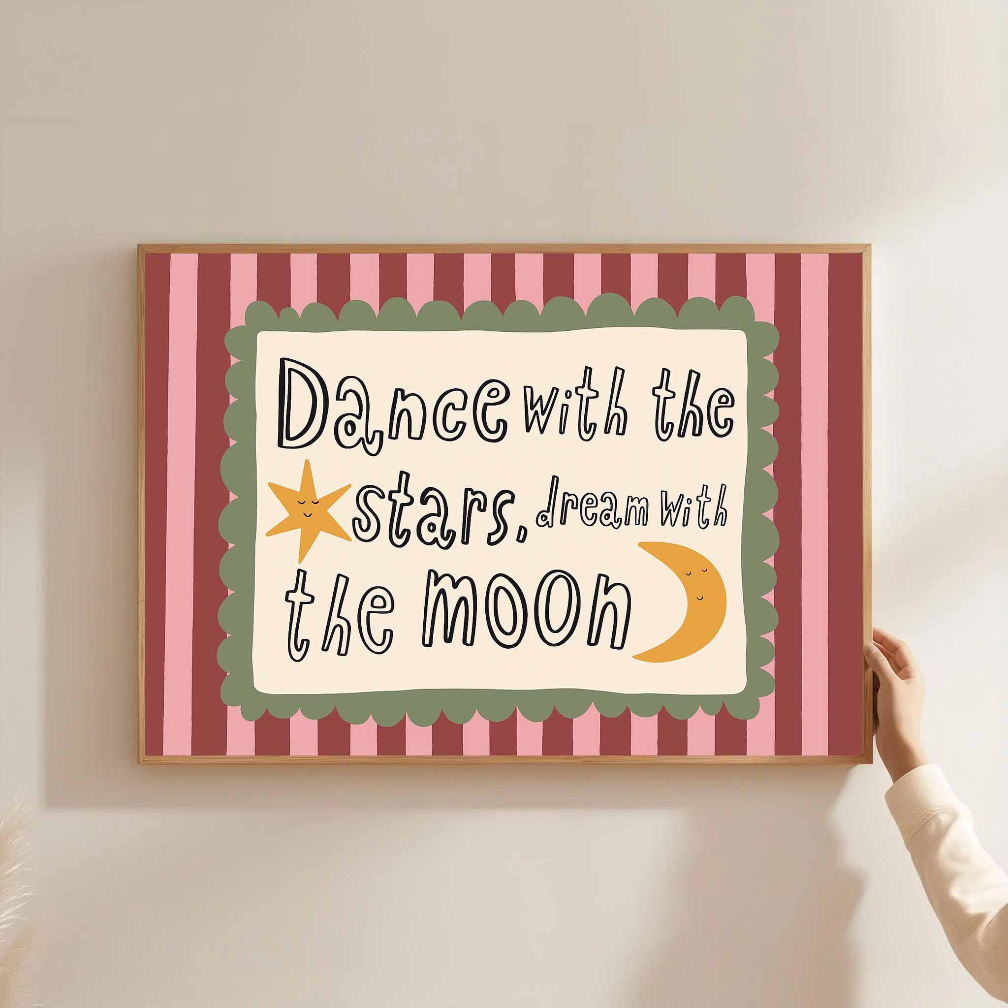 TEMU 2d Flat, 2d Flat, Frameless Canvas Poster Featuring A 2d Design, ' The Stars, Dream With The Moon'. This Cute Illustration Of Stars And The Moon