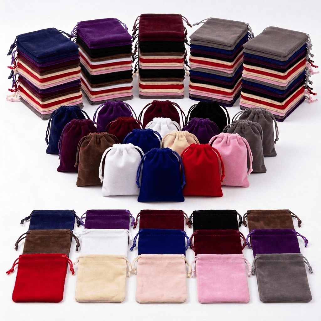 TEMU Lot de 100 pochettes en velours à cordon de serrage, couleurs mélangées aléatoires, sacs de rangement pour bijoux, sacs cadeaux, organisateur de