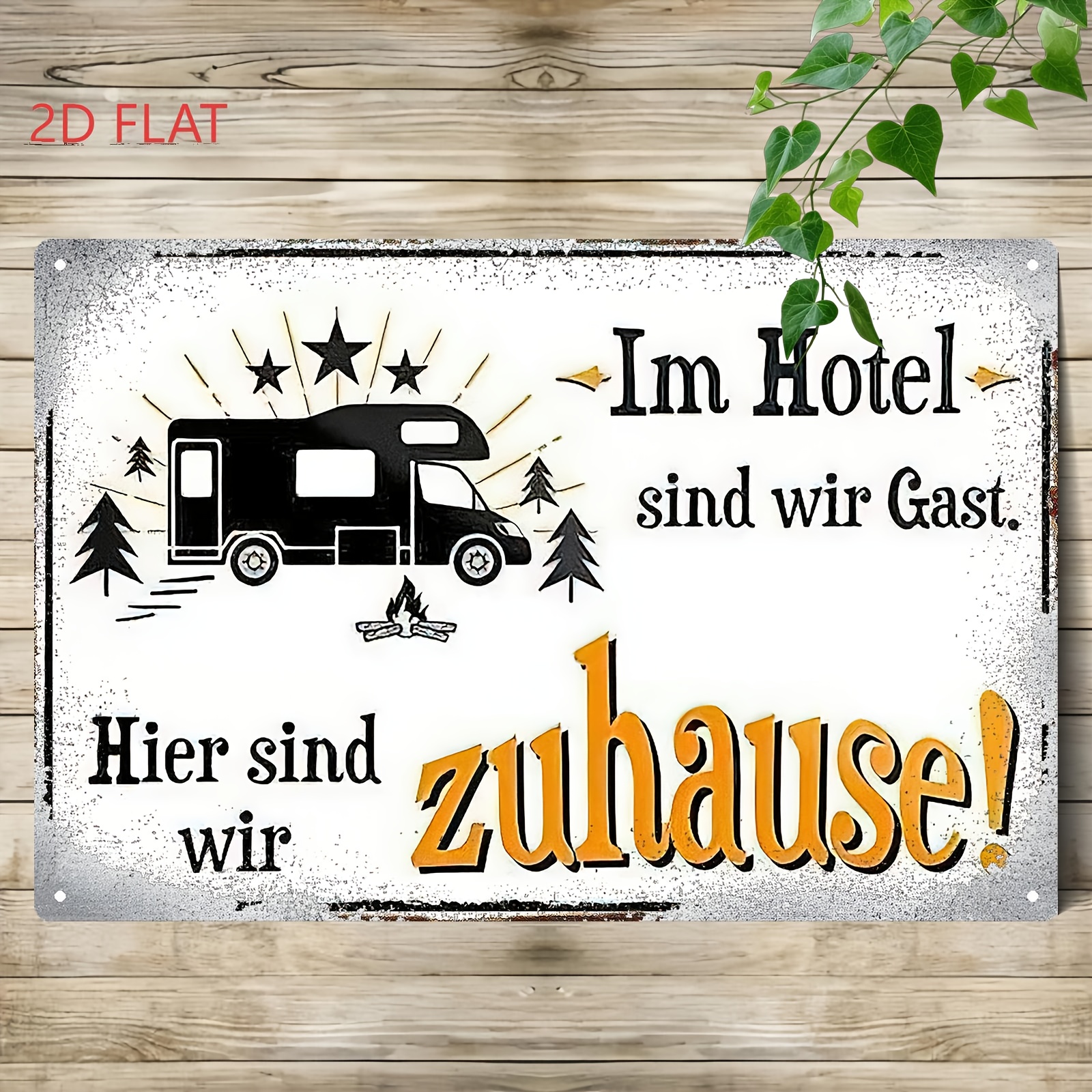 TEMU 2d Flat - 1pc2d Flat, 1pc Vintage Van Metal Wall Sign - German "i' Now Home" Quote & Rv/ Van Design, Rustic Iron Retro Decor For Home, Office,