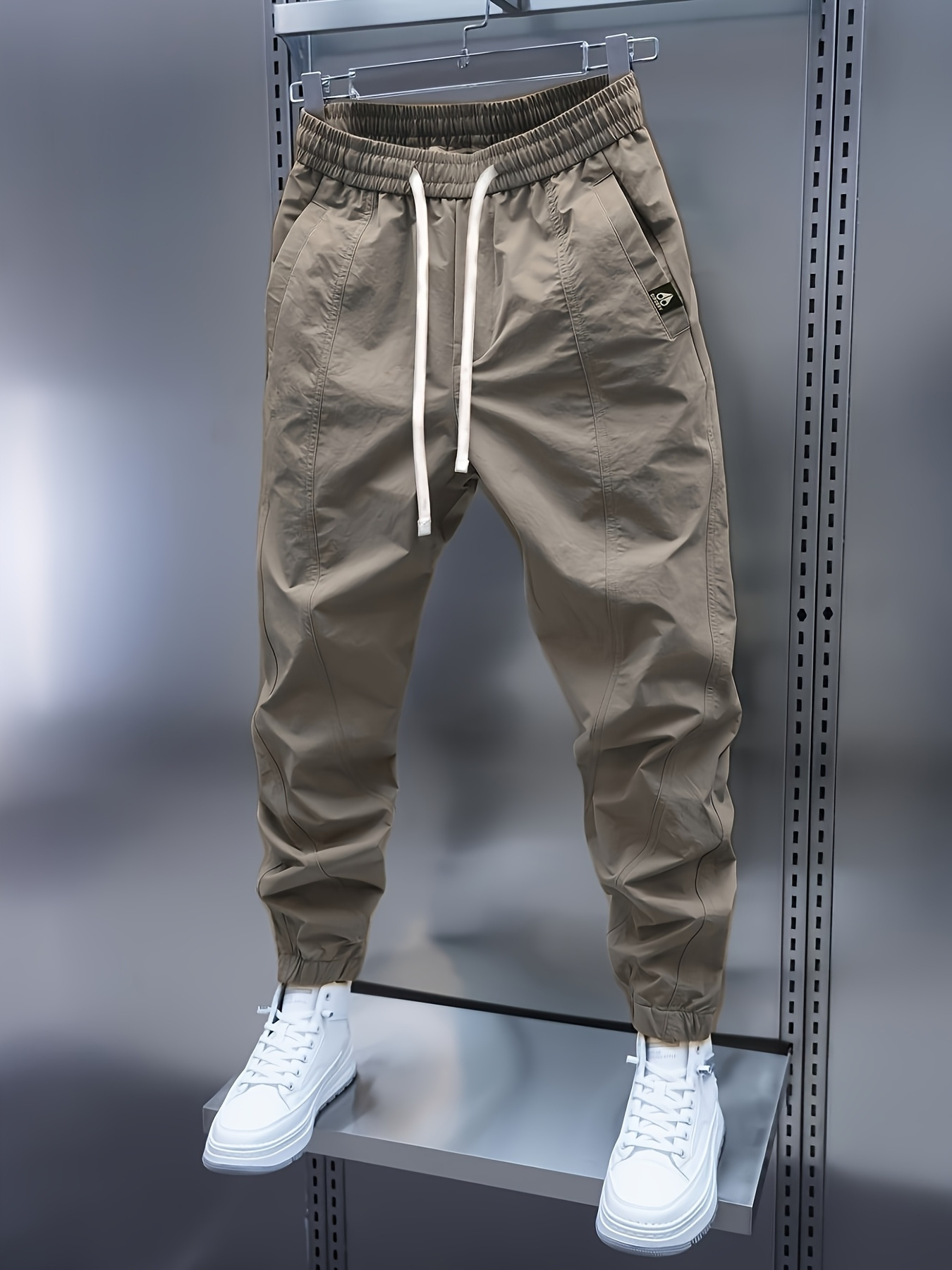 pantalones para hombre, pantalones casuales para hombre, pantalones cargo jogger caqui para hombre, pantalones casuales con cintura elástica y cordón, pantalones deportivos