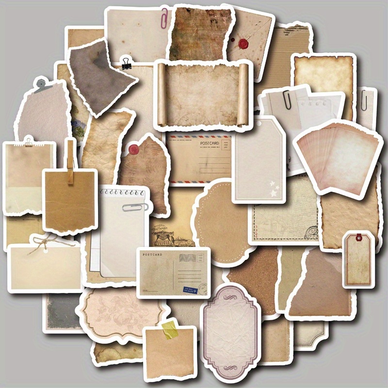 Image of 40pcs Vintage Newspaper Graffiti Stickers - Disposable, Mixed Colors Paper Decals For Diy Projects, Scrapbooking & Computer Decoration, Stickers