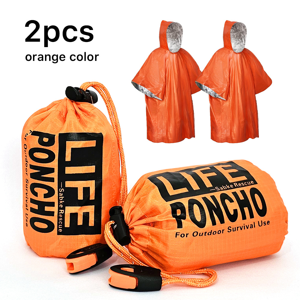 TEMU 2pcs Hooded Thickened Warm Raincoats - Includes Whistle And Storage Bag, Reusable, Lightweight High Quality, 2 Colors Available, Suitable For