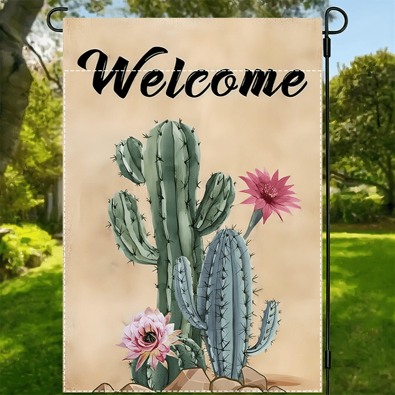 

1pc Flag, Double-sided Polyester Yard Decor, Waterproof Outdoor Flag With Cactus And , 12x18inch, Use