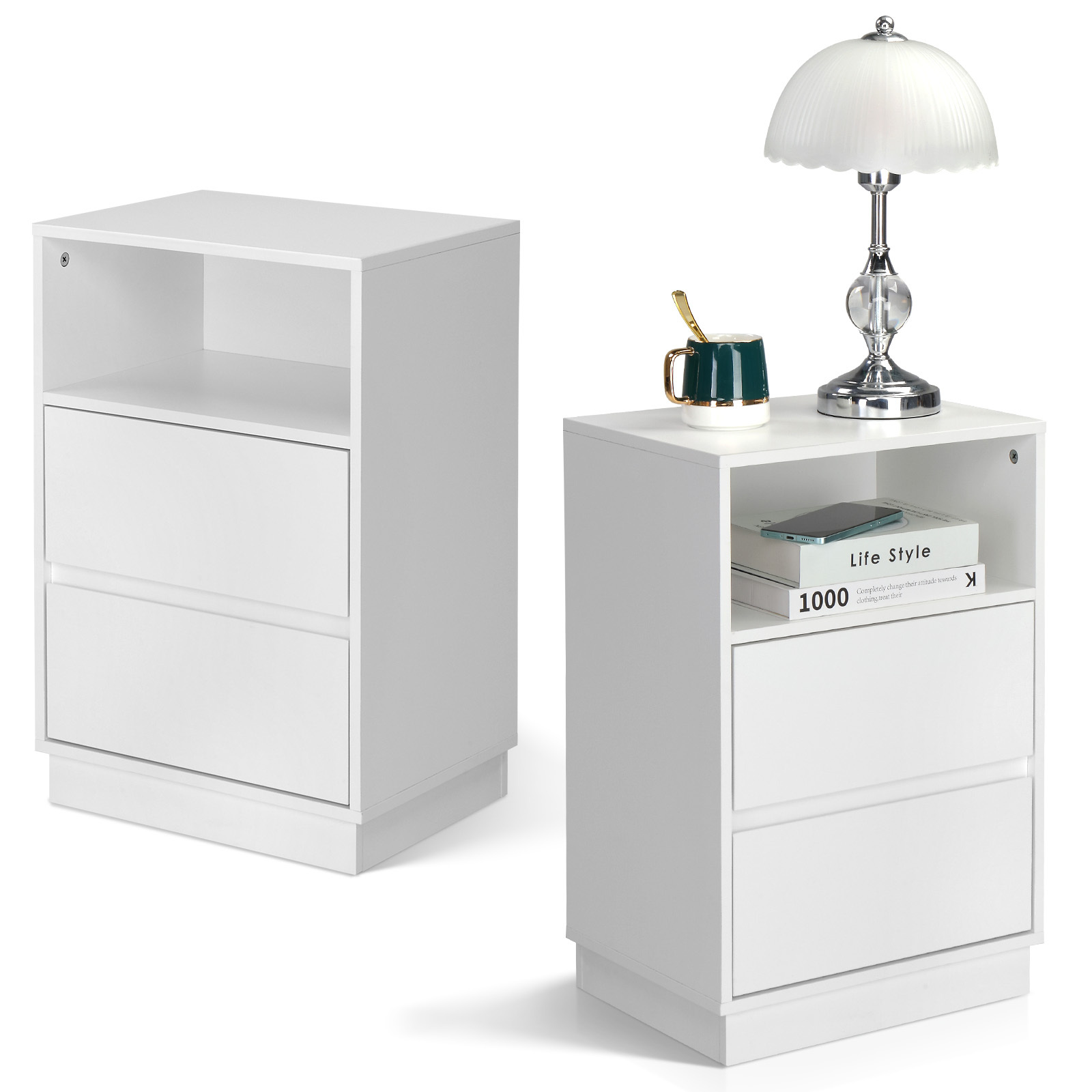 1/2pcs Slanted Edge Bedside Table With 2 Drawers And Top Compartment, 40 X 30 X 60 Cm Modern Nightstand