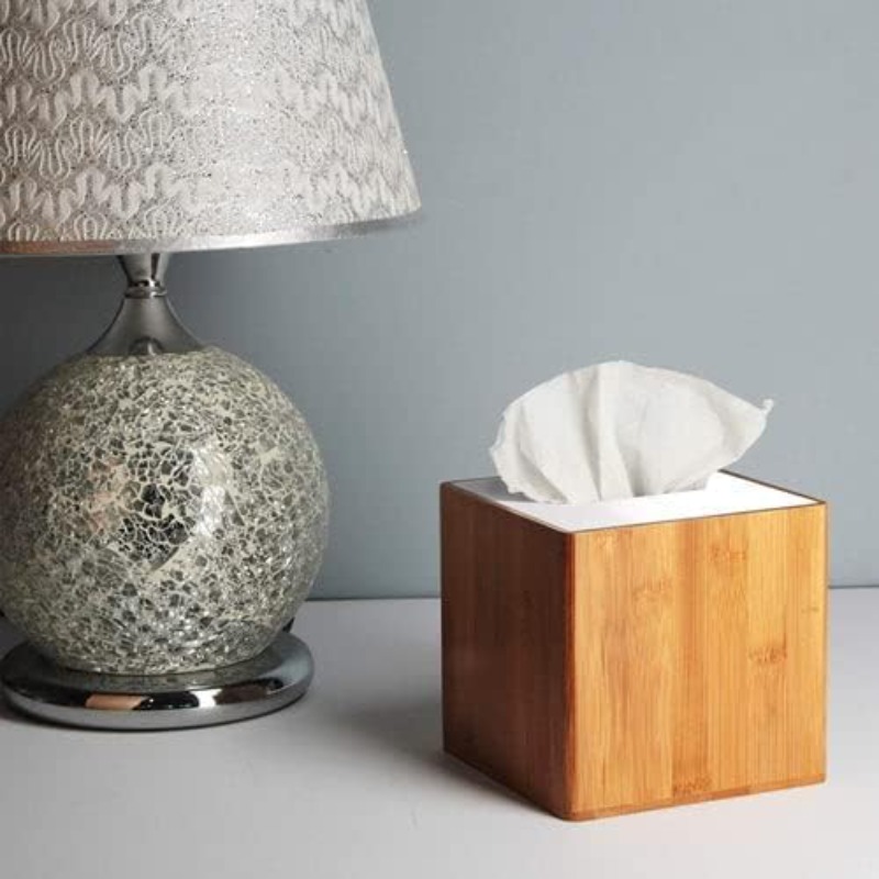     tissue box holder - bamboo-like organizer with acrylic lid, space-saving bathroom/office/ living room decor, compatible with standard tissues,   storage case mk340a, office decor,  , durable construction, functional decor, interior designers, storage organizer, decorative container Product details 1