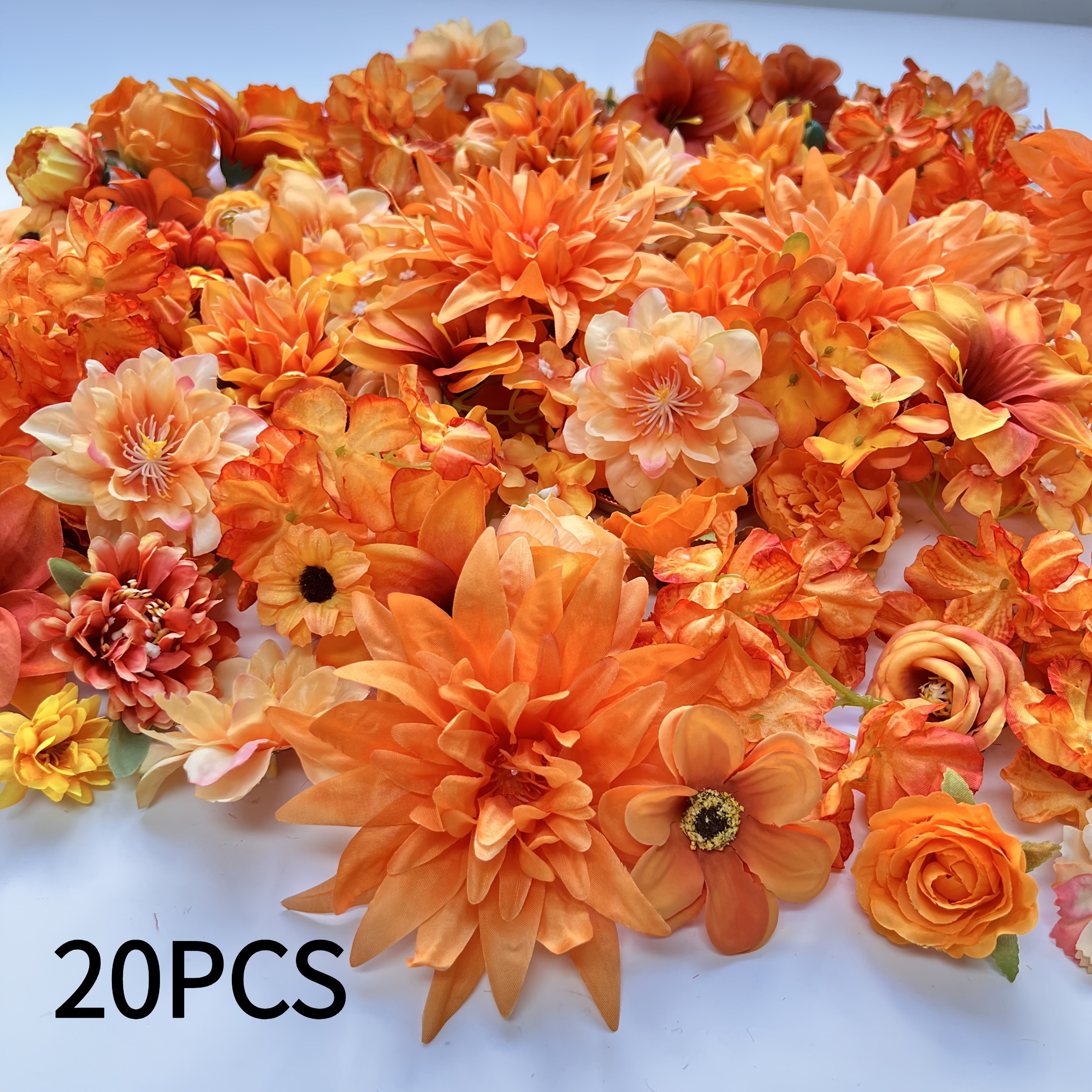 Image of 20pcs, Orange Mixed Artificial Flower Heads Halloween Autumn Decoration Decoration Garden Home Decoration, Christmas Decor, Uv Resistant