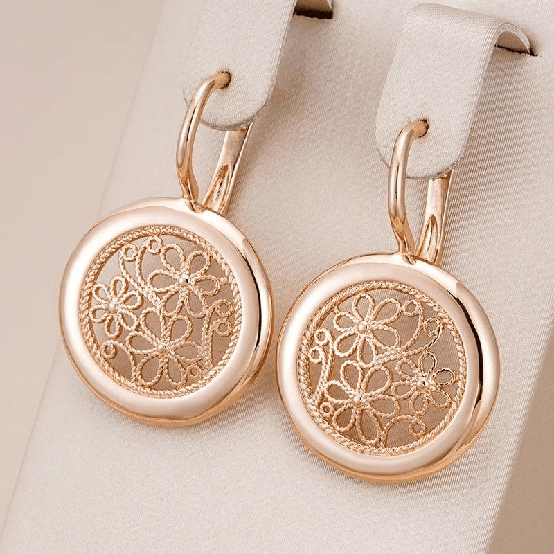 TEMU Elegant Ethnic Style Line Round Pendant Copper Women's Earrings Daily Banquet Festival Wear Birthday Gift Preferred Jewelry