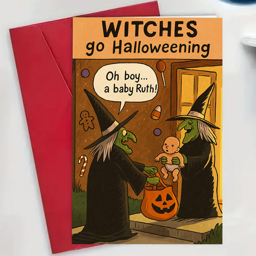 TEMU Halloween Greeting Card Featuring A Witch, Designed For Halloween Party Enthusiasts, , , With A Uniquely Spooky Style
