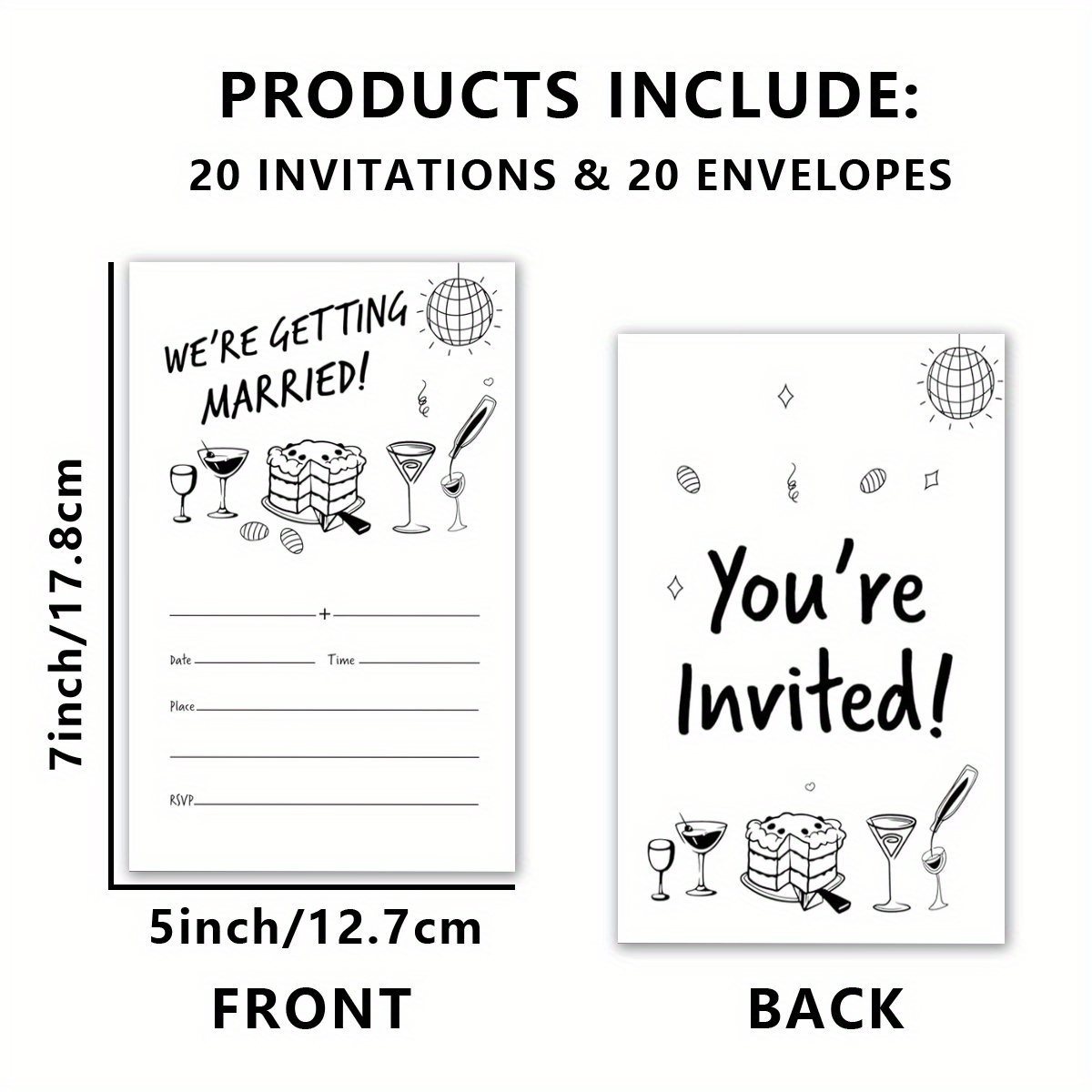TEMU 20pcs,wedding Invitations,wedding Invitations With Envelopes,double-sided Fill In Invites, Party Favor & Decorations,,wedding Party Celebration,