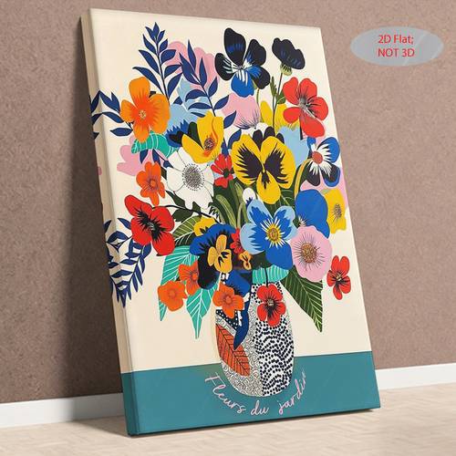 2d flat 1pc modern vertical floral framed canvas painting pine wood frame suitable for home decor suitable for wall hanging suitable for bedroom office vertical garden flowers poster modern deco vase arrangement gift for daughter 2d flat